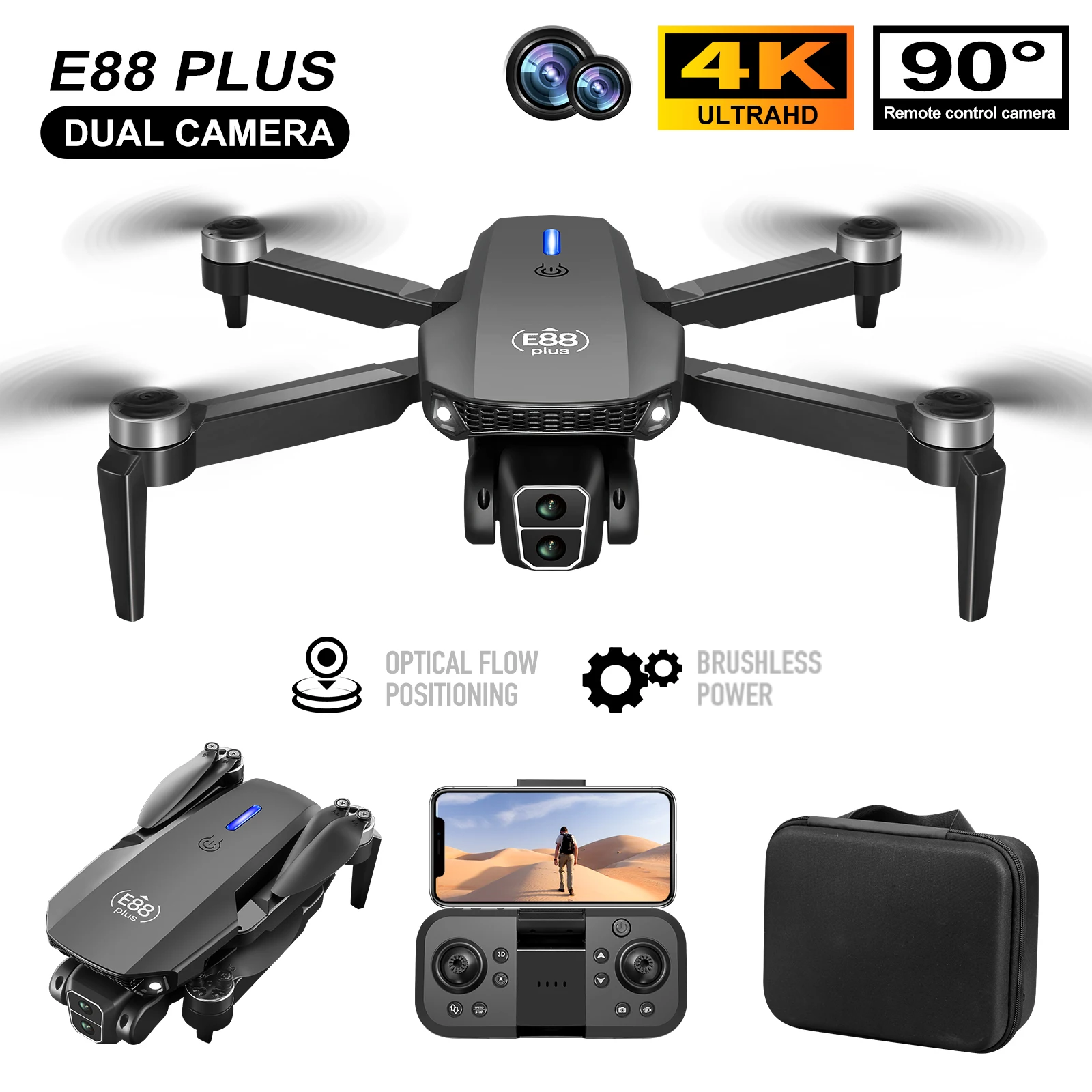 New E88 Plus Quadcopter Drone: - Drone Camera 4K recension och pris